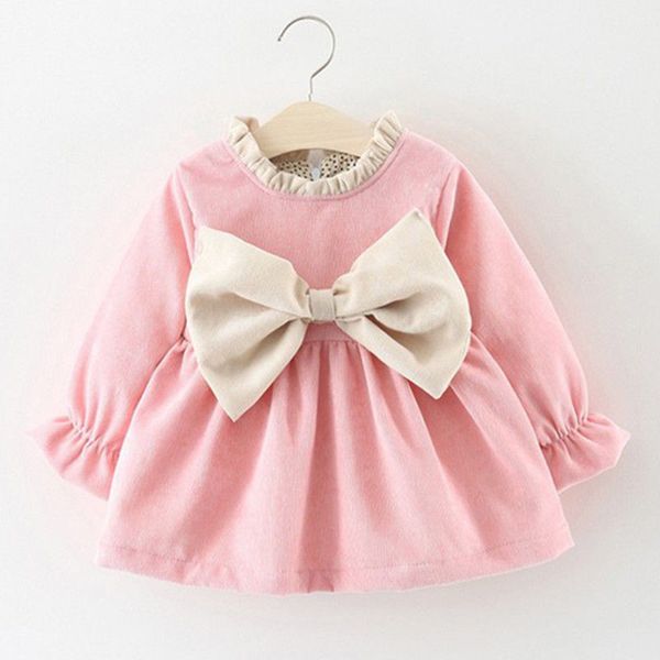 

cute baby girls clothes bowknot princess dress pink purple newborn kids baby girl long sleeve dress girls clothes vestidos, White