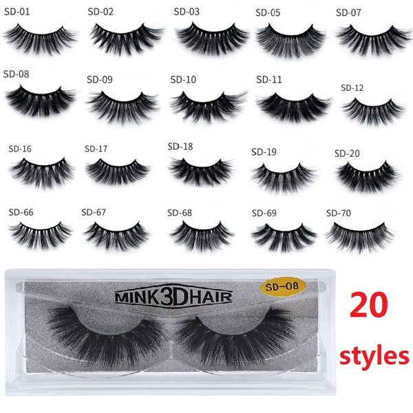 20 Stilleri 3D Faux Vizon Saç Yanlış Kirpikler Kalın Doğal Sahte Göz Kirpikler Makyaj Geçiş Tam Şeridi Wispy Lashes