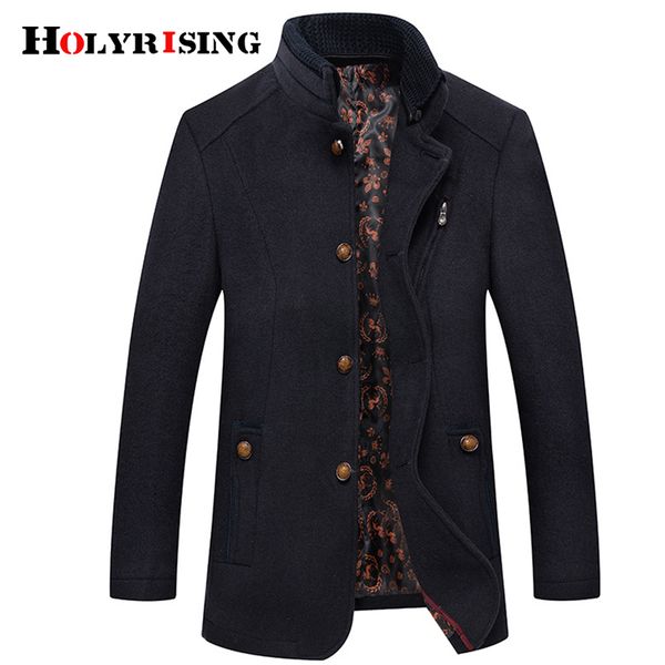 

holyrising men wool coats fashion business overcoat warm coat for men winter leisure pea coat male luxury thick clothes 18937-5, Black