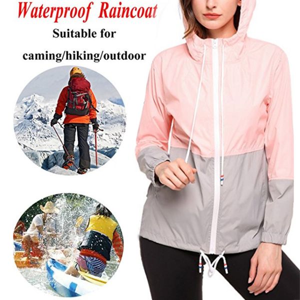 

summer women outdoor breathable motion solid color stitching waterproof lightweight ladies coat windproof hooded rain jacketth36, Black;brown