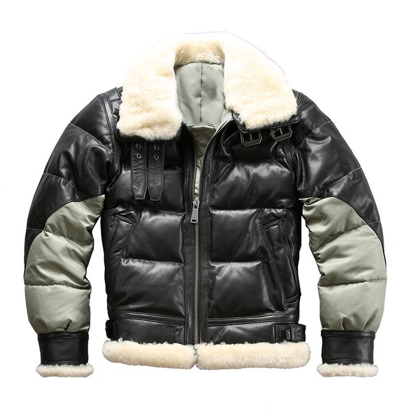 

ab3 read description asian size super warm mens genuine goat leather down jacket very warm sheep skin winter leather jacket, Black