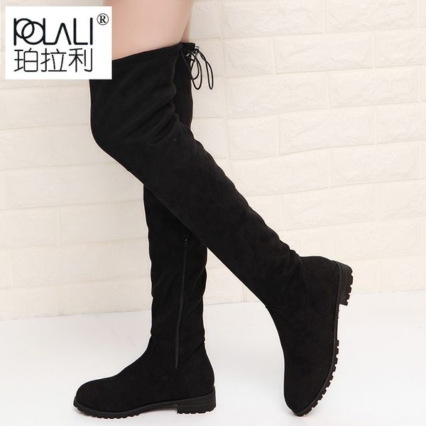 

polali бедро высокая женская зимняя женщина над коленом boots flat stretch сексуальной мода обувь 2019 black ly191224