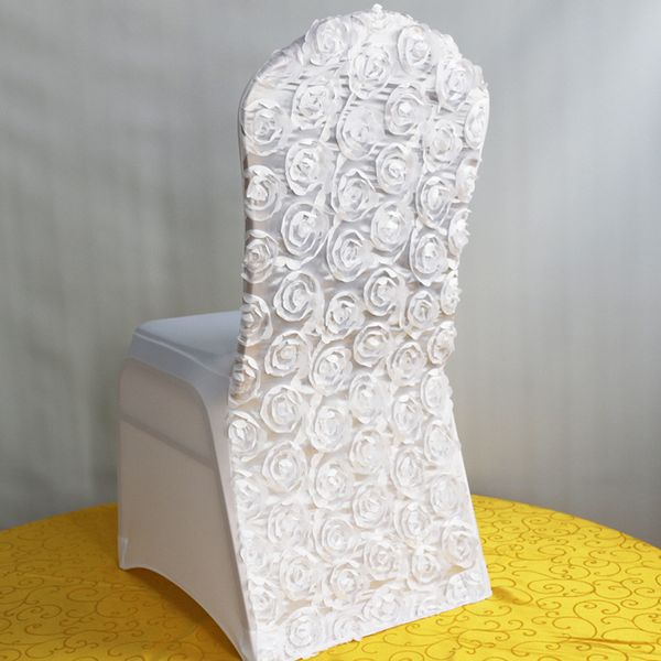 

100pcs spandex wedding rosette chair covers lycra stretch chair covers with satin rose flowers at back for l event