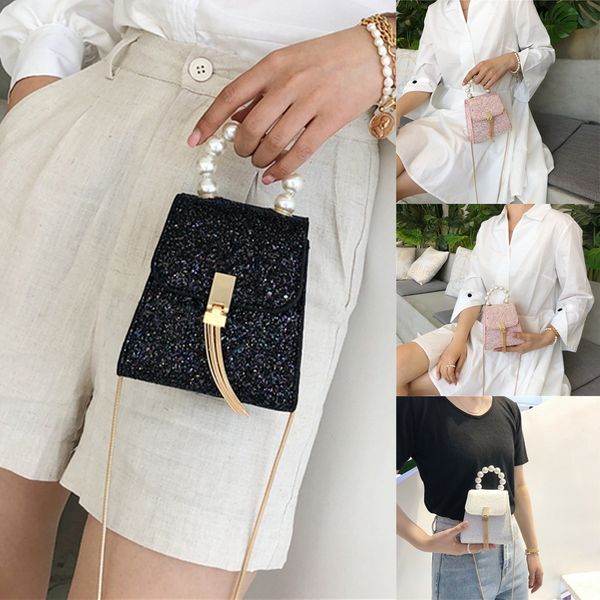 

2019 crossbody bag ladies chain clutch bag messenger soft totes women sequin pearl shoulder banquet fashion