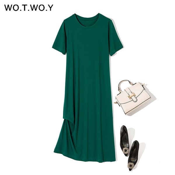 

wotwoy лето свободного покроя твердые женщины платье хлопок короткий длинный рукав футболки платья свободной женщины основные платье женский, Black;gray