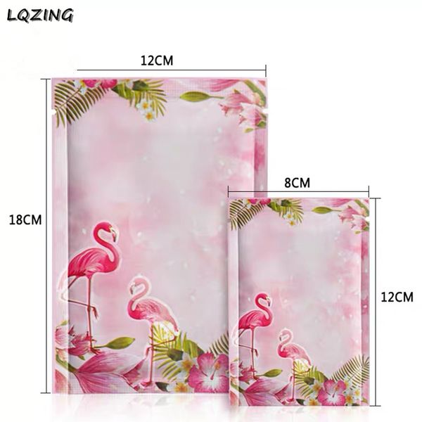 

100pcs/lot pink love flamingo aluminum foil mylar bag vacuum candy storage package pouches cosmetic tools gift bags