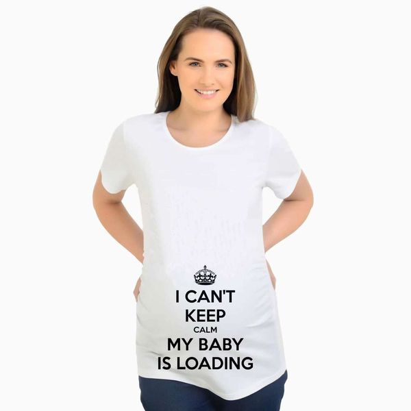 

maternity clothes t-shirt short sleeve fashion letter printed baby loading pregnant t shirt clothing for women, White