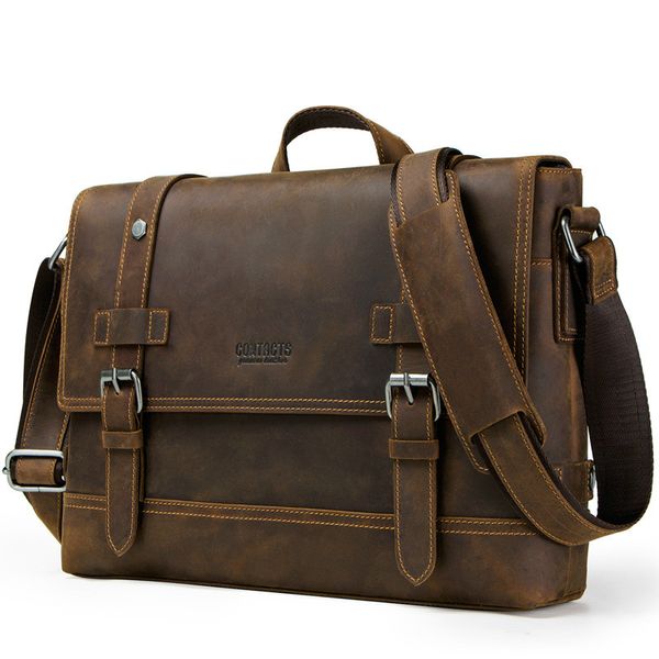 

grade male men's vintage real crazy horse leather briefcase messenger shoulder portfolio lapbag case office handbag hot
