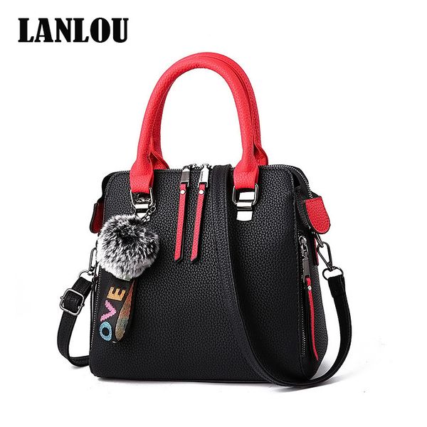 

lanlou pu leather women bags messenger bag fur ball crossbody flap bags female shoulder bag solid color handbags t200102