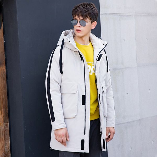 

new arrival men's winter down jackets with long sleeves striped hooded jackets parkas for males 3xl coats, Black
