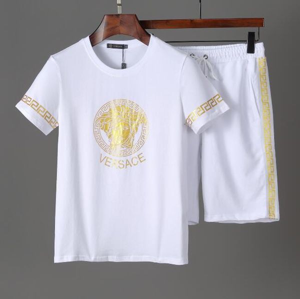 

mens versace летний новый мужской набор короткие повседневные костюмы спортивная одежда мужская одежда man two pieces мода печать комплектов, Gray