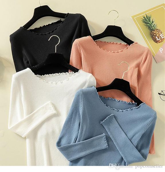 

women designer sweaters new knit base corn crew neck sweater long sleeve blouse women casual clothes, White;black