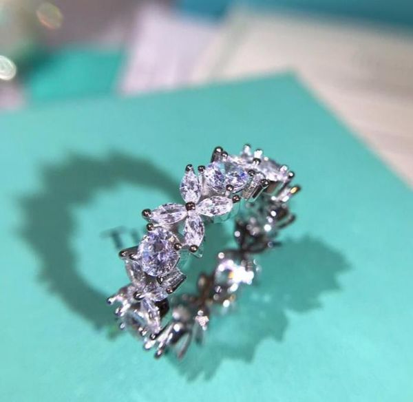 

Woman Wedding Engagement jewelry S925 sterling silver Inlaid water drop zircon lace diamond ring famous Luxury Brand Designer Jewelry gift