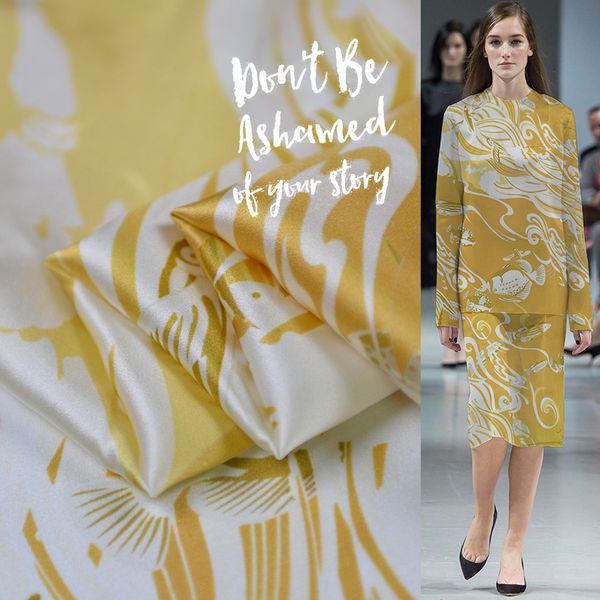 

elegant silk satin material soft glossy fish print silk charmeuse, Black;white