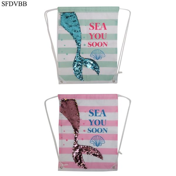 

sfdvbb mermaid sequins drawstring bags women school sport beach travel shopping bag