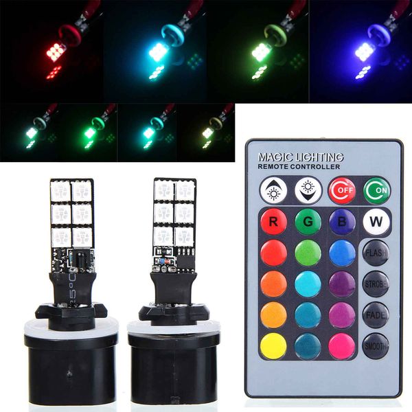 

2pcs 880 rgb led car fog light drl 12smd 5050 daytime running light remote control backup decorative lamp bulbs