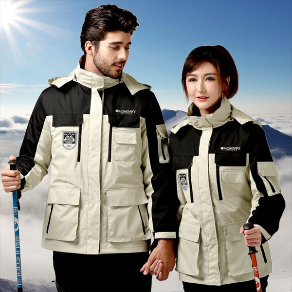 

oversized jacket men and women trekking hiking camp winter waterproof warm outdoor sports jacket 3 in 1 cotton jackets coat hood, Blue;black