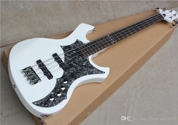 

white 4 bass electric guitar strings, 2 pickups, grey pearl pickups, rosewood series, customized service