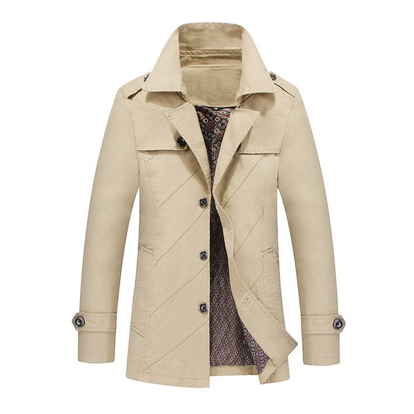 

windbreaker jacket men's autumn and winter new fashion korean version of the long solid color casual windbreaker men's jacket, Tan;black