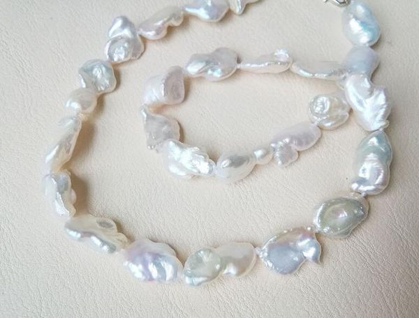 

keshi pearl necklace 12-16mm white baroque cultured freshwater 18" 36, Silver