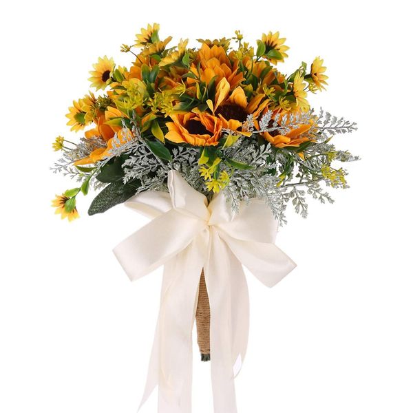 

new-bridal wedding bouquet handmade simulation sunflower bouquet romantic bride holding party home decorations