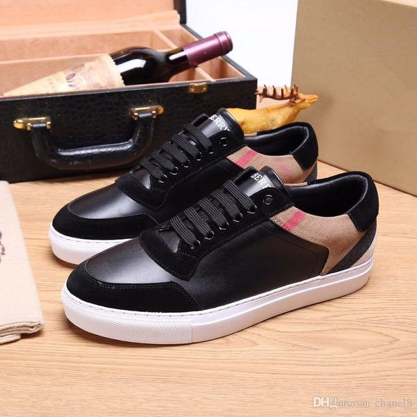 

fashion mens 19 designer shoes vintage check and leather sneakers casual men shoes 19ss burberry, Blue;gray
