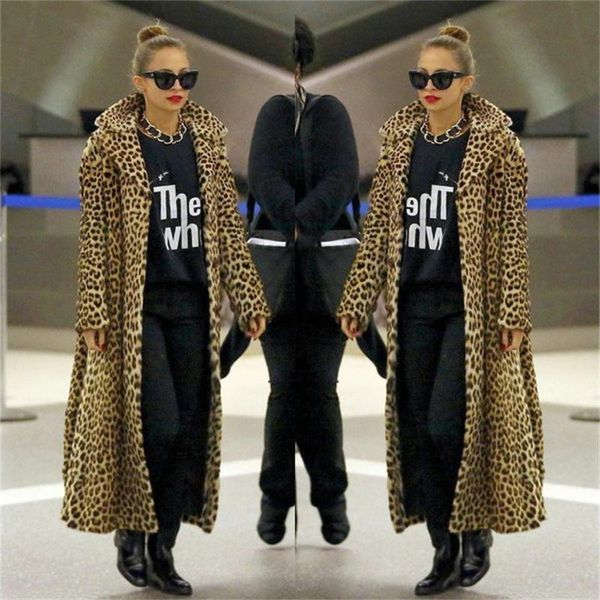 

2020 women winter faux fur coats long lady leopard fur jacekt overcoat autumn faux mink jackets overcoats plus size, Black