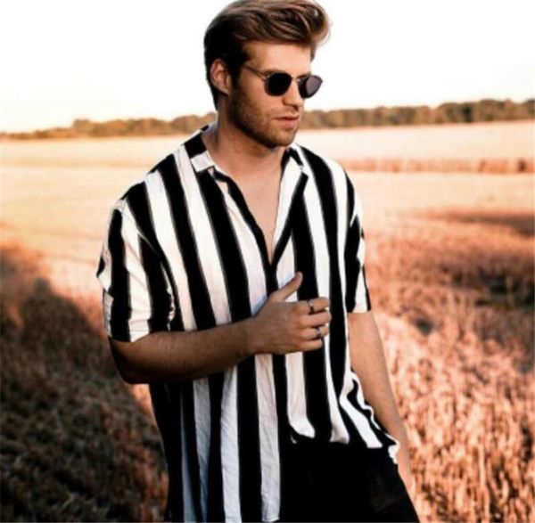 

shirts fashion loose stripe printed short sleeve panelled color shirts casual style mens shirts summer mens designer, White;black