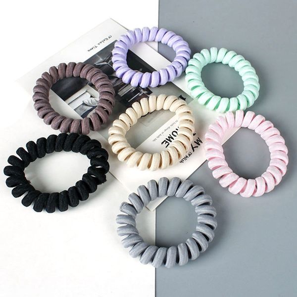 

1 pc 7 colors elasticity telephone coil hairbands women spiral hair ties girls hair rings rope telephone wire accessories