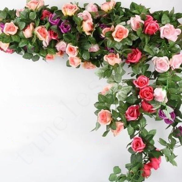 

9 flower 16 flower 33 flower artificial ro e flower vine wedding decor ro e flower rattan tring garden hanging garland ilk flower