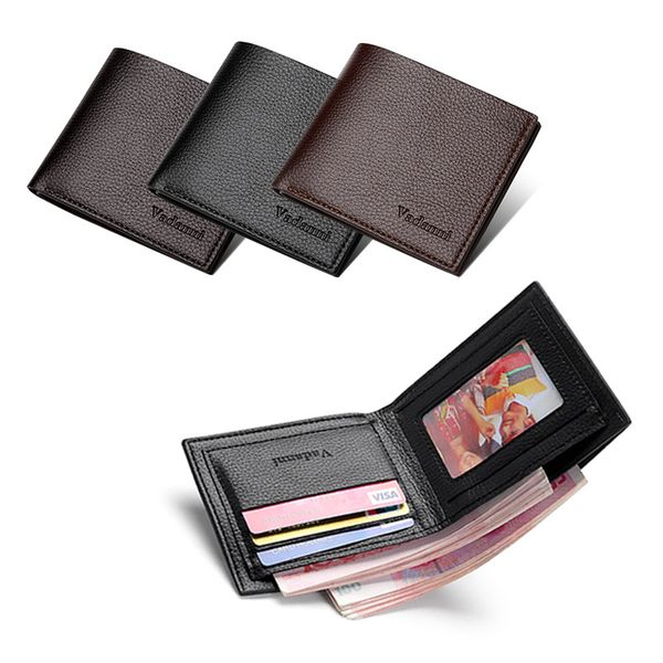 

2019 new arrival europe and america vintage designer money clip mens pu slim credit card short wallets gift for men, Black