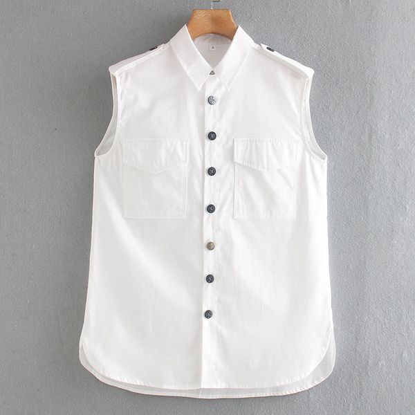 

women's blouses & shirts zoepo casual turn down collar women fashion white elegant buttons sleeveless female ladies he
