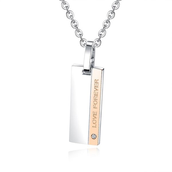 

fashion women men couple love forever choker necklace square card pendant stainless steel chain jewelry gift for woman, Silver