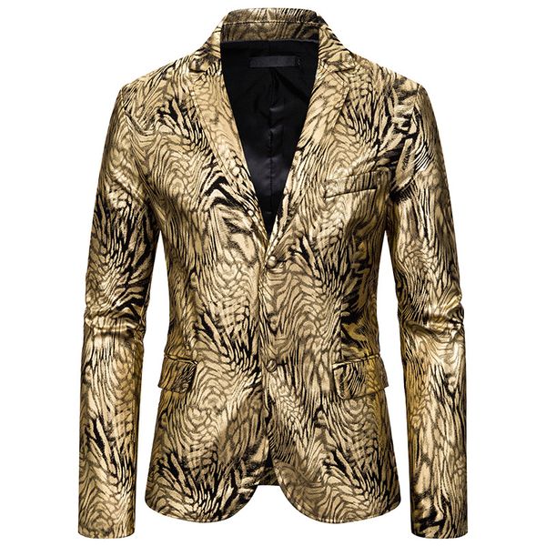 

luxury gold bronzing print single breasted blazer men 2020 brand new party nightclub suit jacket men stage singer costume homme, White;black