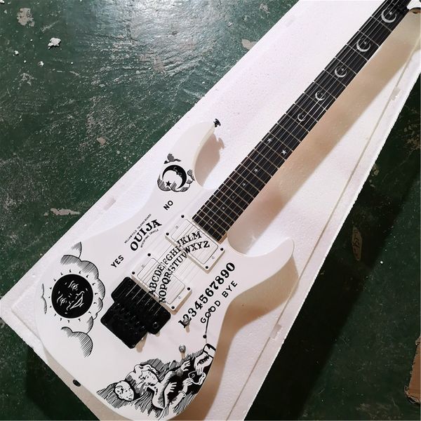 Fábrica personalizada Venda direta de vendas direto guitarra elétrica, em forma de 6 corda, tinta branca, pintura a óleo, fingerboard rosa e acessórios pretos