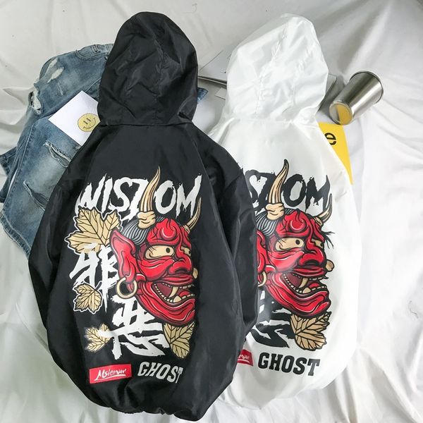 

skulls ghost devil jackets men funny joker windbreaker windproof thin pocket hooded wind jacket, Black;brown