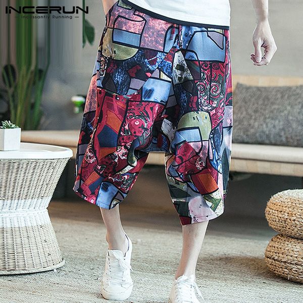 

INCERUN Drop Crotch Men Harem Pants Print Joggers Loose Casual Fashion Wide Leg Trousers Men 2019 Baggy Hip-hop Streetwear Pants