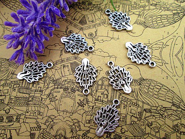 

120pcs--hamsa star of david chaarms, antique tibetan silver 2 sidedpeacock charms pendants 12x19mm, Bronze;silver