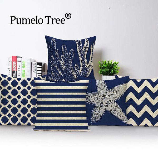 

starfish blue geometric pillow cover living room customized cushion cover wave linen print car seat cover custom throw pillows