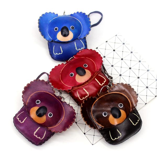 

vintage genuine leather carving cartoon animal model coin purse women handmade small bags cute girls clutch change purse wallets, Black