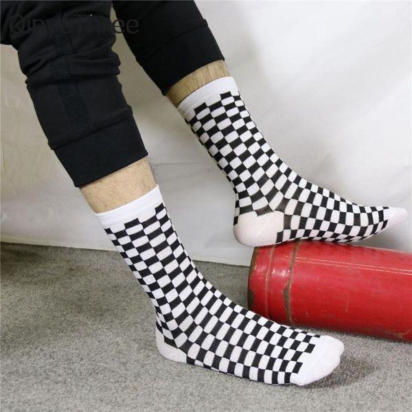 

мужская счастливый harajuku stripes белый черный checkerboar lattice носки hipster скейтборд рок панк бизнес спорт street dance sox, Black
