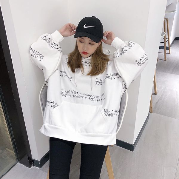 

ulzzang winter new fashion large size loose letter print hip hop hoodie sweatershirt female fun harajuku m-2xl sweatshirt wgwy73, Black
