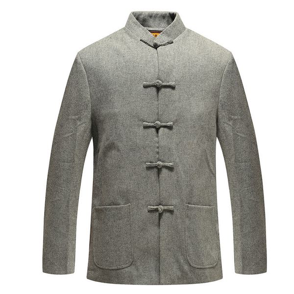 

plus hypertrophy size middle guofeng buckle men's wear jacket shirt chinese style li collar slim fit zhong shan suit, Black;brown