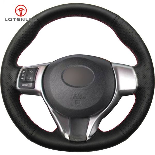 

lqtenleo black artificial leather hand-stitched car steering wheel cover for yaris 2012-2017