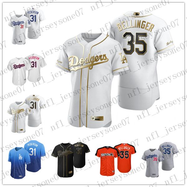 

custom mens women youth los angeles dodgers 31 joc pederson 35 cody bellinger white blue gray authentic weekend 2020 home jersey, Black