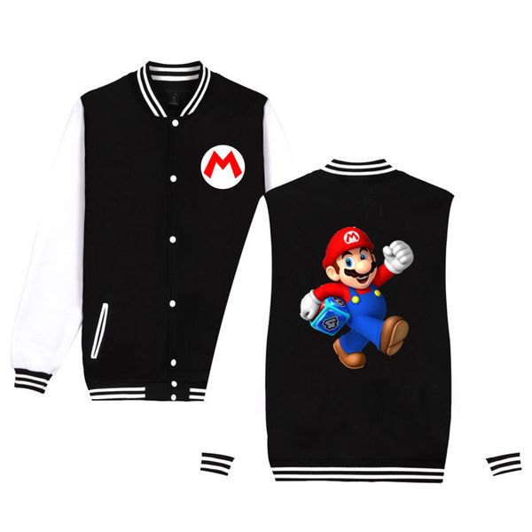 

2018 spring men baseball uniform jacket game super mario coat men jackets fashion cosplay costume plus size xxs 3xl 4xl, Black;brown