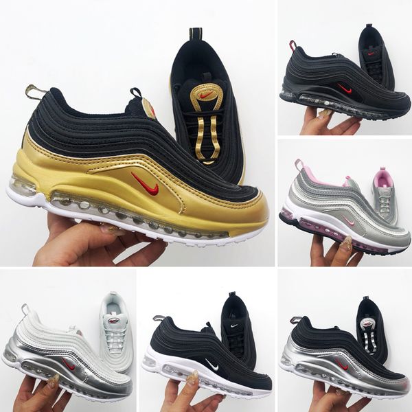 

nike air max 97 бесплатная доставка 2018. новые дешевые детские спортивные мальчиков и девочек кроссовки дети спорт детские кроссовки открыт, Black