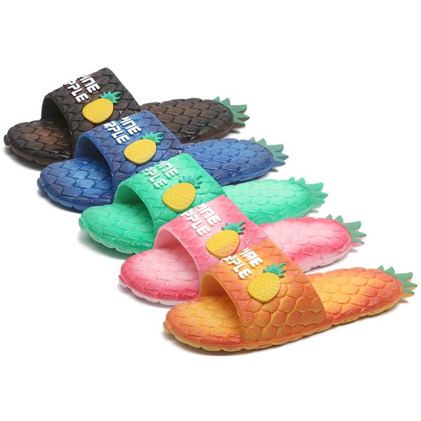 

2020 new casual couple pineapple home slipper fashion round head indoor flip flop women house flat shoes men large size slippers, Black