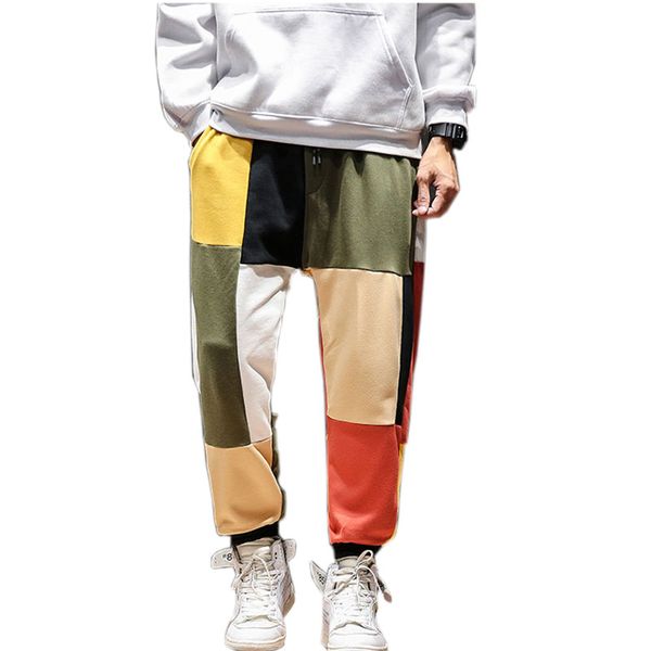 

color block hip men jogger pants sweatpant, Black