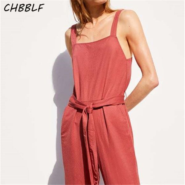 

chbblf women stylish solid backless long jumpsuits sleeveless spaghetti straps sashes female summer red playsuits dft27311, Black;white